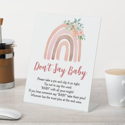 Baby Game Boho Baby shower Zeg geen Baby Reclamebord Met Voetstuk (Insitu)