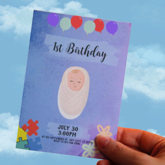 Baby games kleurrijke hemel 1e verjaardag kaart