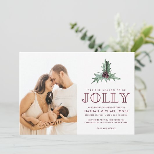 Baby Geboorte Aankondiging Foto Kerstmis (Staand voorkant)