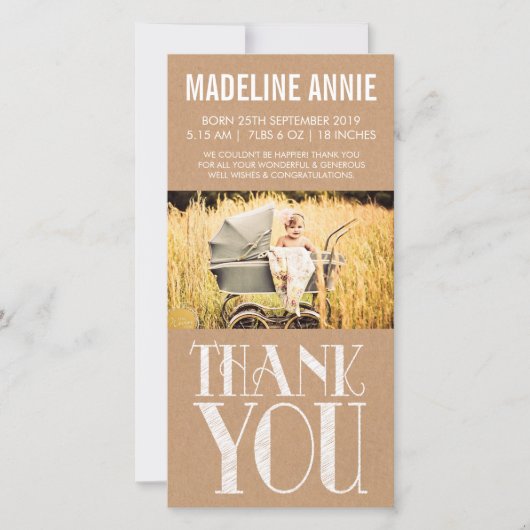 Baby Geboorte Bedankt Fotokaarten Rustic Burlap (Voorkant)