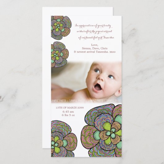 Baby Geboorte Bedankt Japanse Bloemen Fotokaart (Voorkant / Achterkant)