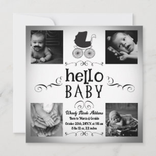 Baby Geboorte Foto Aankondiging Zwart & Witte Wand