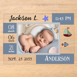 Baby Geboorte Statistieken Eén Foto Aankondiging Acryl Uitnodigingen