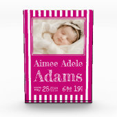 Baby Geboorte Statistieken Foto Blok | Magenta Str (Voorkant)