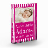 Baby Geboorte Statistieken Foto Blok | Magenta Str (Links)