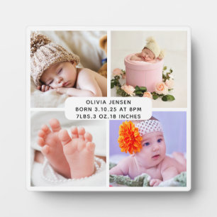 Baby Geboorte Statistieken Vier Foto Collage Fotoplaat