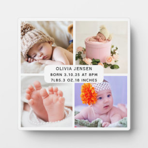 Baby Geboorte Statistieken Vier Foto Collage Fotoplaat