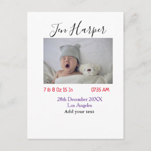 Baby geboorte statistieken voeg naam plaats datum briefkaart