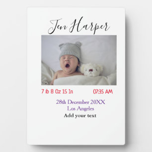 Baby geboorte statistieken voeg naam plaats datum  fotoplaat