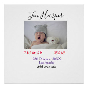 Baby geboorte statistieken voeg naam plaats datum perfect poster