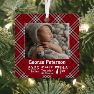 Baby geboorte Stats Birth Record Foto Red Pset Metalen Ornament