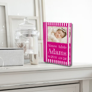 Baby Geboorte Stats Foto Blok Magenta Strepen