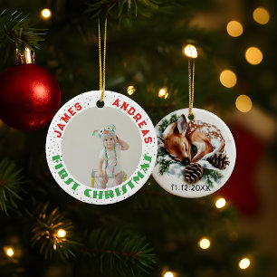 Baby Geboorte Stats Herten Foto Baby's 1e Kerstmis Keramisch Ornament