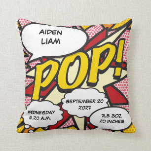 Baby Geboorte Stats Stripboek Pop Art Aandenken Kussen