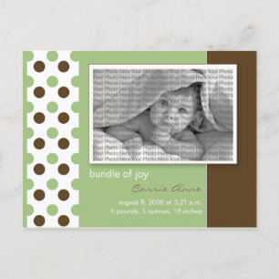 Baby Geboorteaankondiging Sage Green Polka Dots Aankondigingskaart