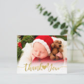 Baby Geboortefoto Modern Gold Script Hart Dank U Feestdagenkaart (Staand voorkant)