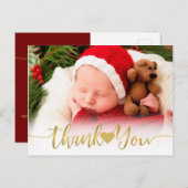 Baby Geboortefoto Modern Gold Script Hart Dank U Feestdagenkaart (Voorkant / Achterkant)