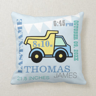 Baby Geboortestatistieken Dump Truck Kussen