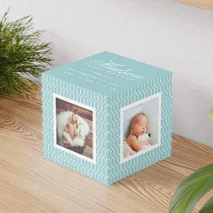 Baby Geboortestatistieken Foto Kubus Aqua