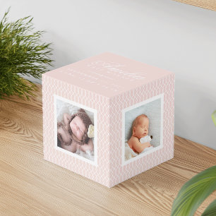 Baby Geboortestatistieken Foto Kubus Blush Pink