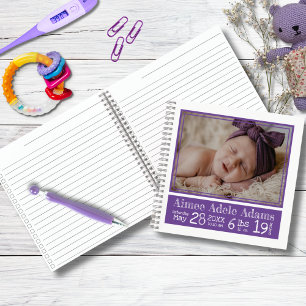 Baby Geboortestatistieken Foto Notitieboek Paars