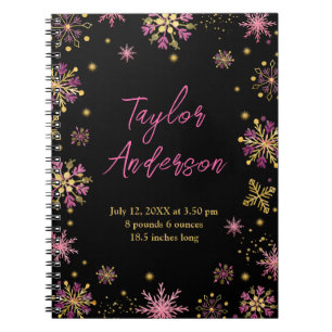 Baby geboortestatistieken voor gouden en roze sina notitieboek