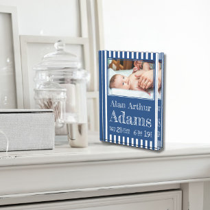 Baby Geboortestatus fotoblok   Blauwe strepen