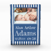 Baby Geboortestatus fotoblok | Blauwe strepen (Voorkant)