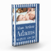 Baby Geboortestatus fotoblok | Blauwe strepen (Links)