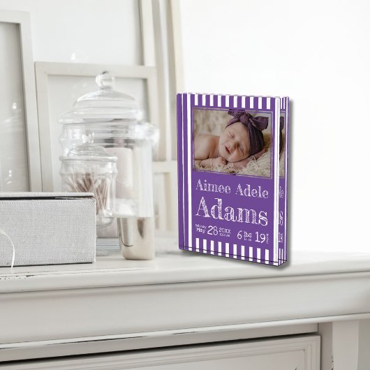 Baby Geboortestatus fotoblok | Paarse strepen