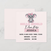 Baby Geboren Details Roze Koala Aankondiging (Voorkant / Achterkant)