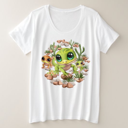 Baby Gekko's Schattigee stripfiguren Grote Maat T-shirt (Design voorkant)