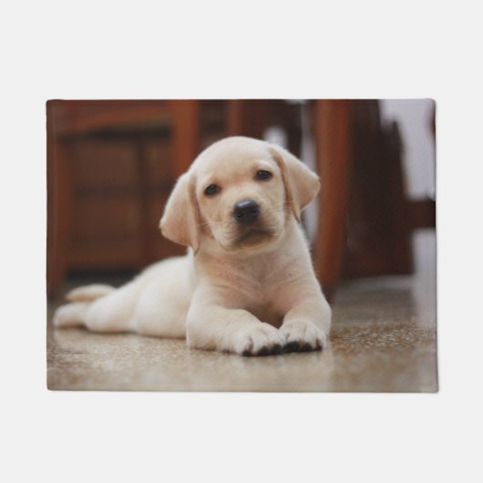 Baby gele Labrador Puppy Dog op Belly Deurmat (Voorkant)