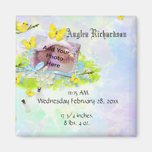 Baby gele vogel- en vlinderfoto-Lijst Magneet