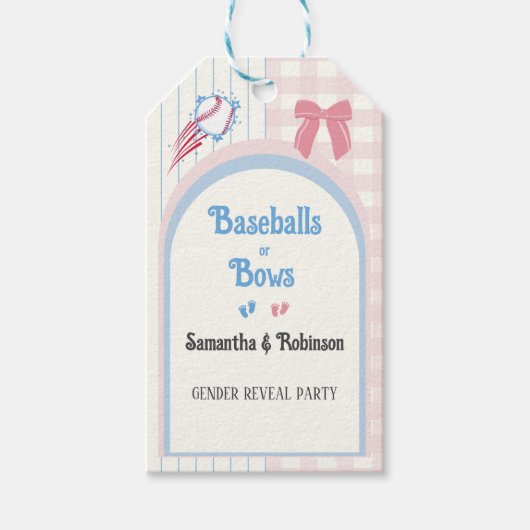 Baby gender onthullen Baseballs of Bows Cadeaulabel (Voorkant)