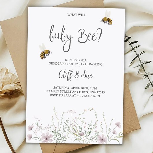 baby gender reveal invitation card with floral 