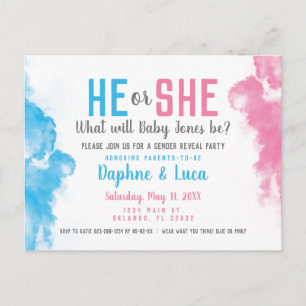 Baby Gendergelijkheid Rook Bomb Blue en Pink Party Briefkaart