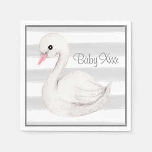Baby Geslacht Neutral Swan Gray Script Baby shower Servet