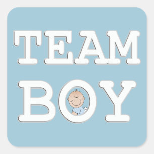 Baby Geslacht Onthullen Party Sticker, Team Boy Vierkante Sticker