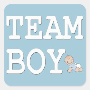 Baby Geslacht Onthullen Party Sticker, Team Boy Vierkante Sticker