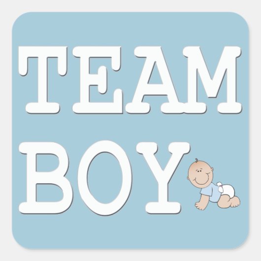 Baby Geslacht Onthullen Party Sticker, Team Boy Vierkante Sticker (Voorkant)