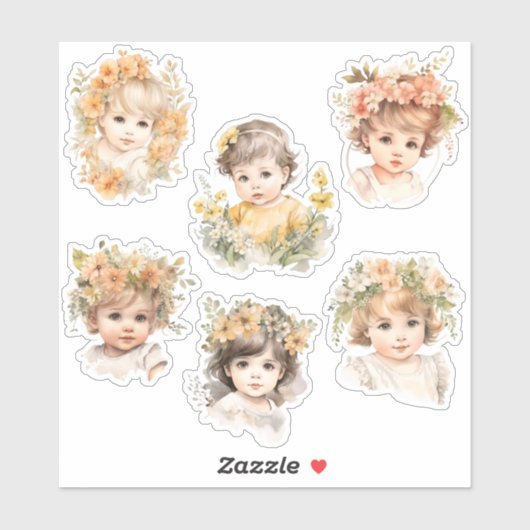 Baby Gezicht Florals  Antiek Junk Journal Kit Sticker (Vel)