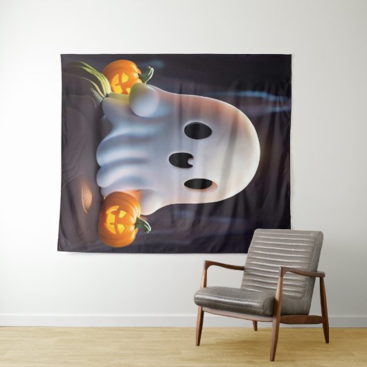 Baby Ghost Creepy Schattige Halloween karakter Wandkleed (In Situ (horizontaal))