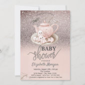 Baby Ghosts Theepot Roos Glitter Bokeh Baby shower Kaart (Voorkant)