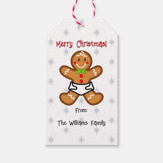 Baby Gingerbread zoete Kerstmis Wit-Rood Cadeaulabel (Voorkant)