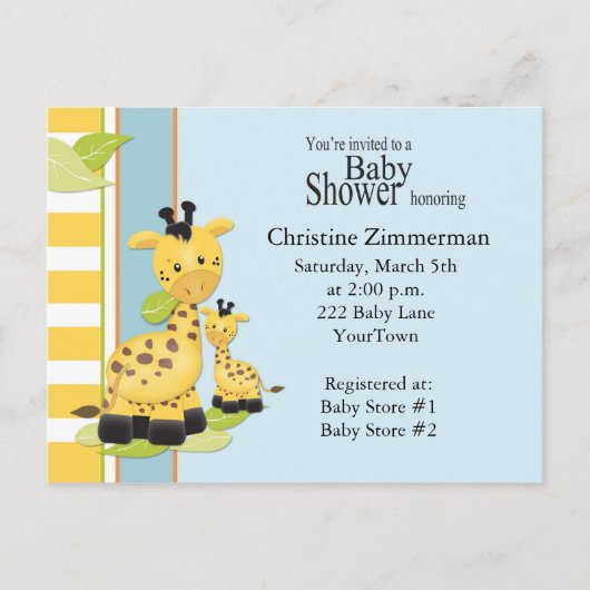Baby Giraffe Baby shower Invitation Carte postale (Devant)