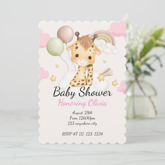 BABY GIRAFFE BABY SHOWER UITNODIGING (Staand voorkant)