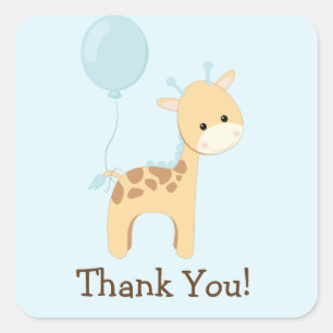 Baby Giraffe, Blauw, Oerwoud Dier Dank u Vierkante Sticker