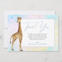 Baby Giraffe Blauwe Baby Shower Bedankkaart