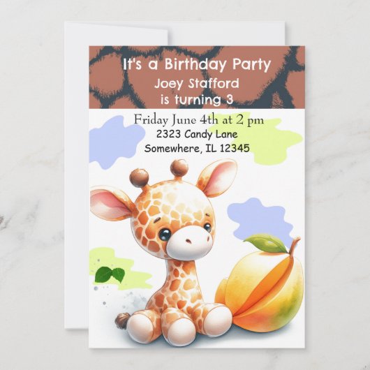 Baby Giraffe colorée Invitation d'anniversaire (Devant)